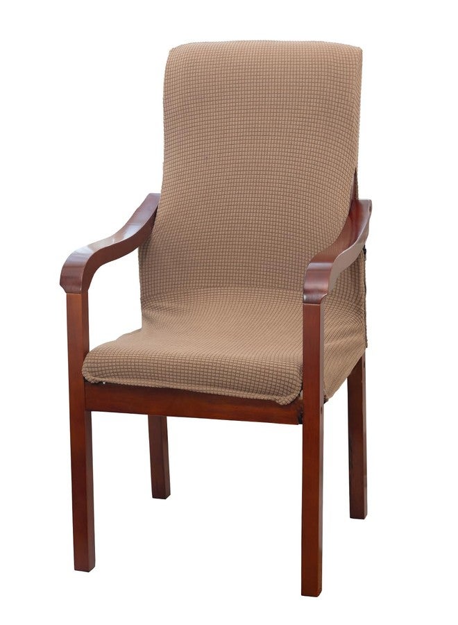 Deisy Dee Stretch Arm Chair Covers, Mid Century Chair Slipcovers, Accent Chair Covers (Light Brown) - Image 1